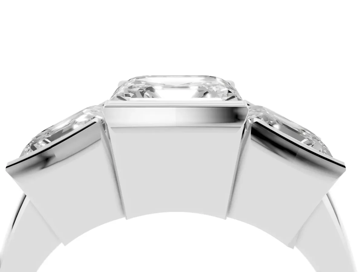Three Stone Asscher Cut Cut Channel Set Diamond Ring Silver