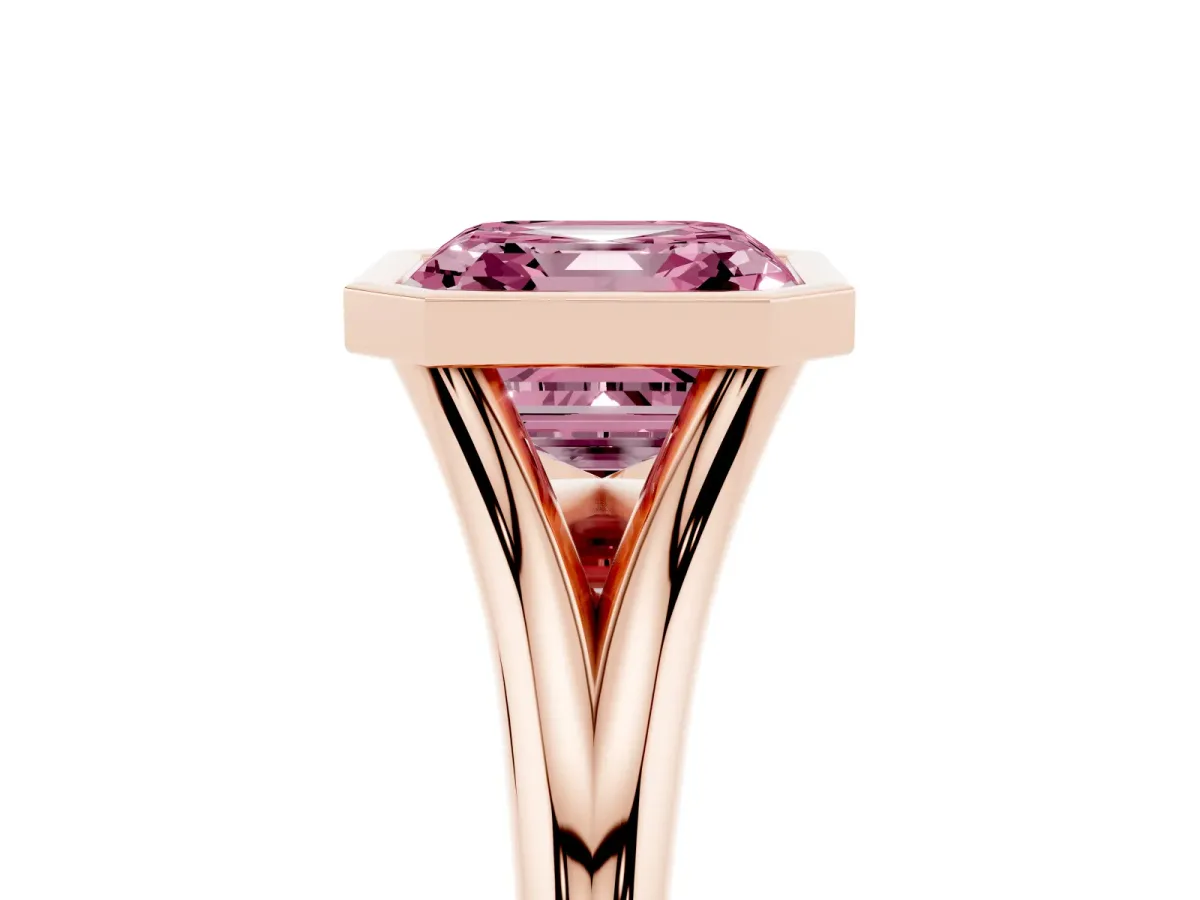 Fancy Pink Bezel Set Asscher Cut Cut Solitaire Ring with Tapered Band Rose gold
