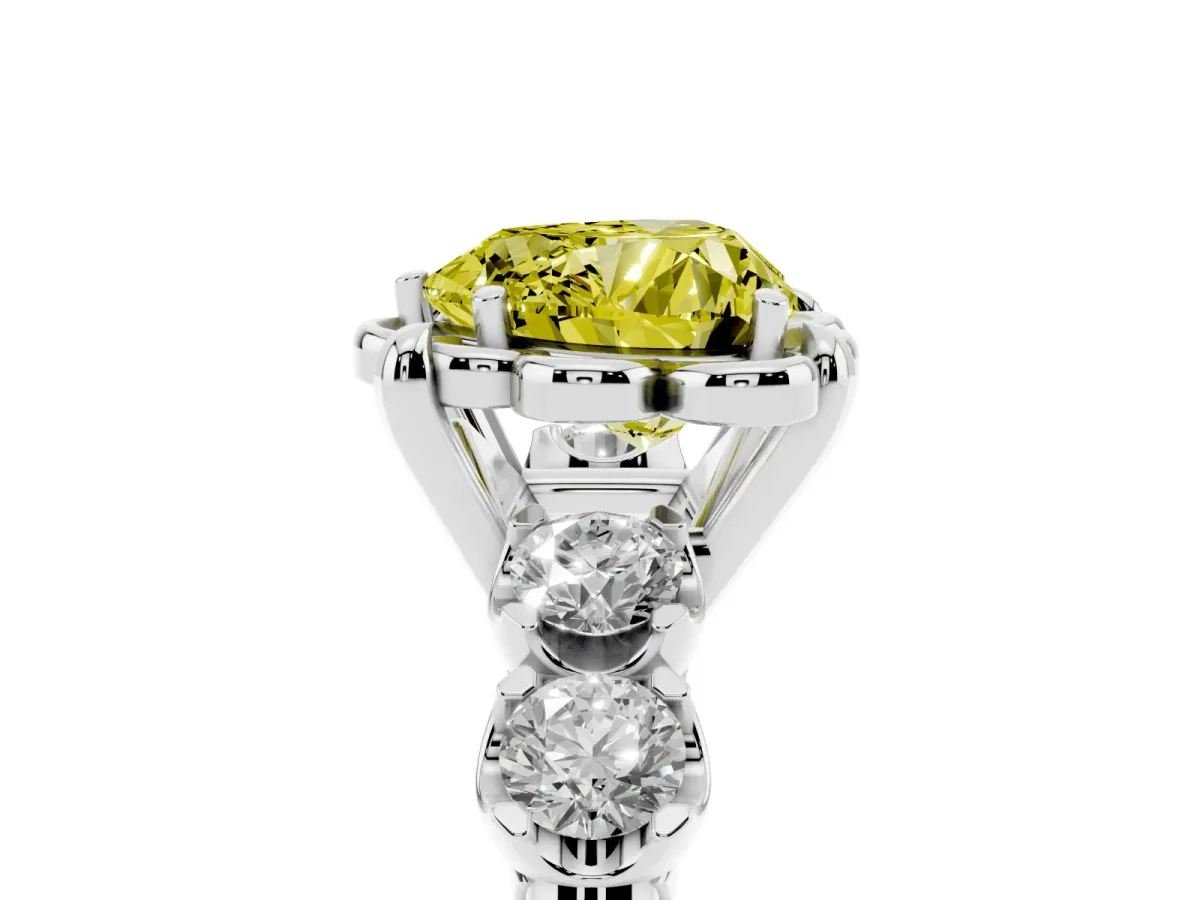 Fancy Yellow Heart Cut Cut Diamond Floral Halo Engagement Ring with Shared Prong Setting White gold