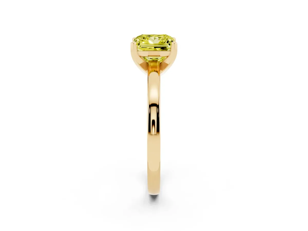 Fancy Yellow Princess Cut Solitaire Diamond Engagement Ring with Four-Prong Setting on a Classic Band Yellow gold