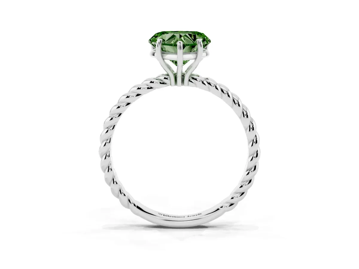 Fancy Green Heart Cut Solitaire Twisted Band 4-Prong Ring Silver