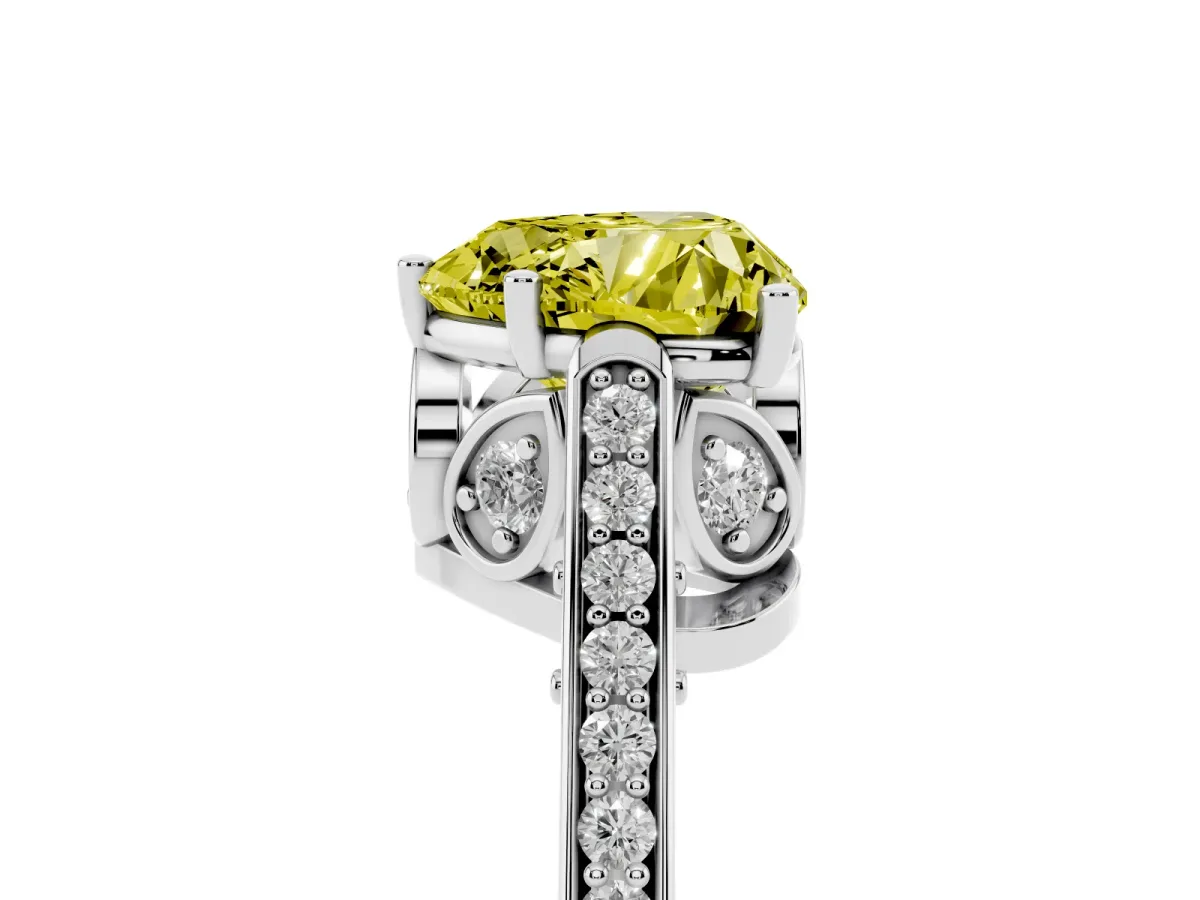 Fancy Yellow Heart Cut Cut Cathedral Pave Diamond Engagement Ring with Six-Prong Setting Silver