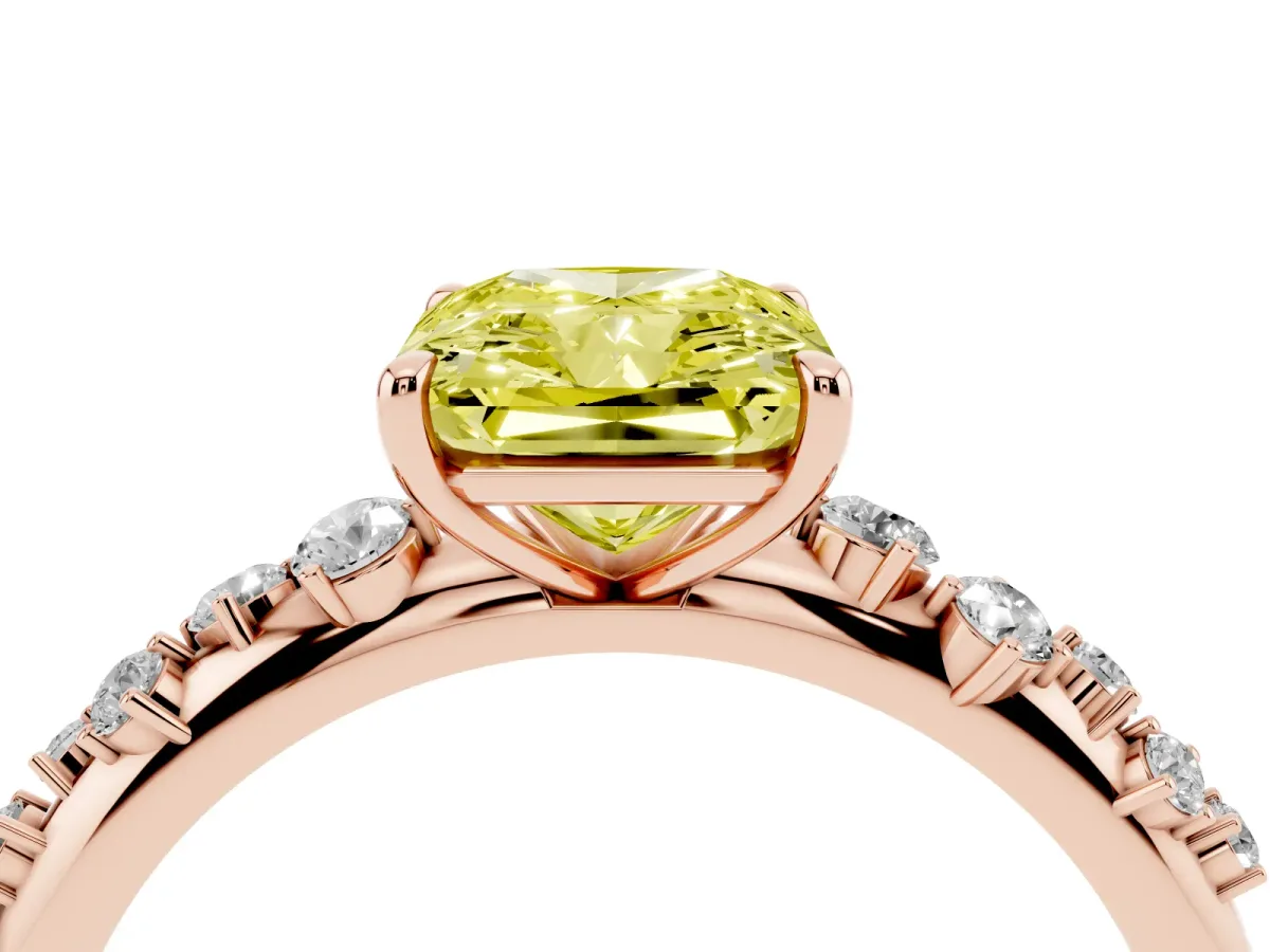 Fancy Yellow Radiant Cut Diamond Cluster Prong-Set Solitaire Ring Rose gold