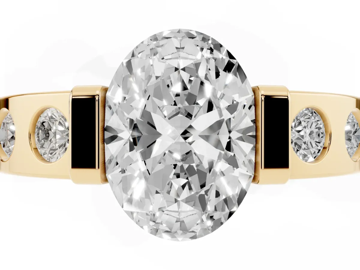 Oval Cut Brilliant Channel-Set Diamond Ring with Bezel Prong Setting Yellow gold