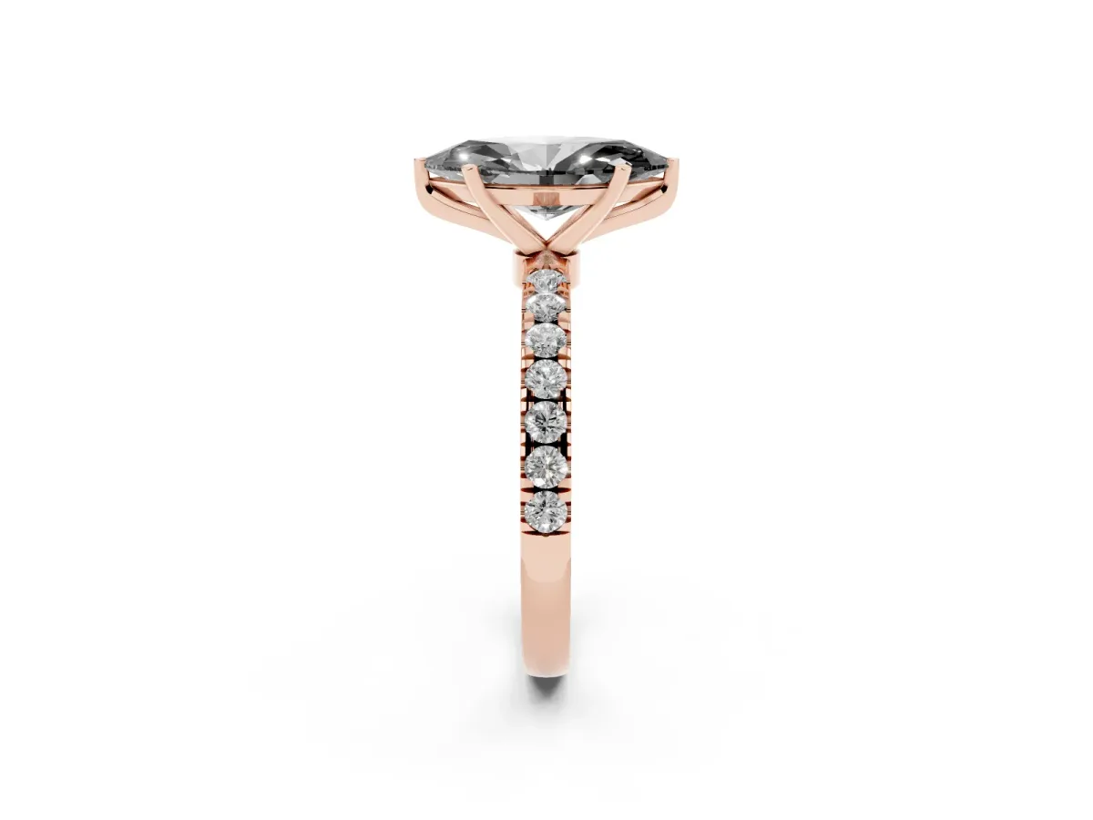 Fancy Black Marquise Cut Diamond Solitaire Ring with Pavé Accents and Four-Prong Setting Rose gold