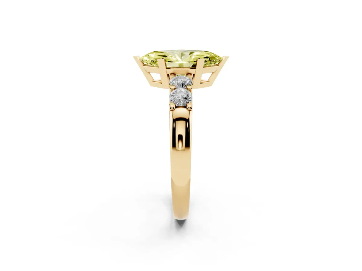 Fancy Yellow Marquise Cut Brilliant Cut Diamond Five-Stone Prong Set Engagement Ring with Channel Band Yellow gold