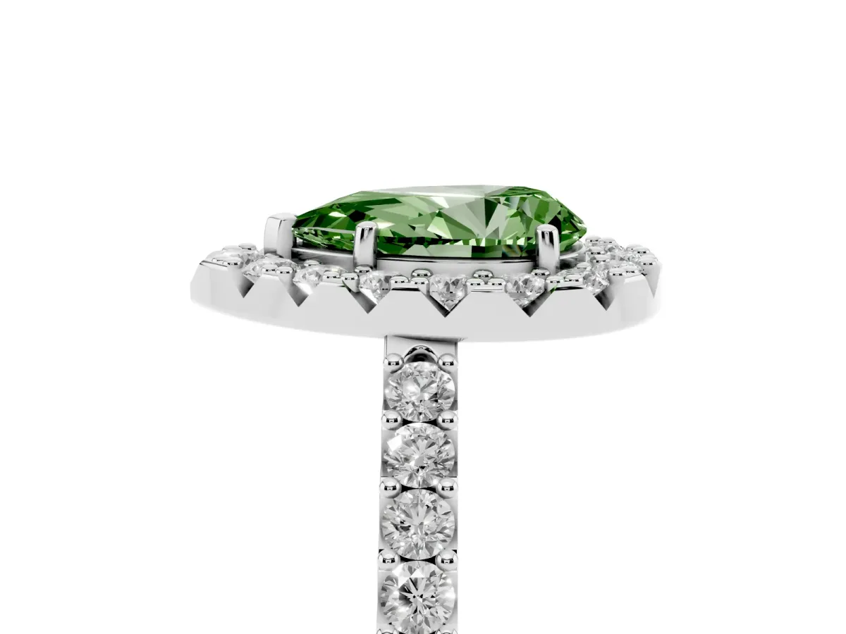 Fancy Green Pear Cut Halo Diamond Pavé Solitaire Ring White gold