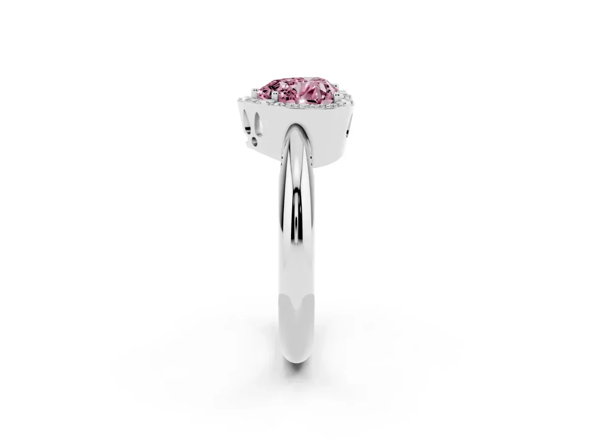 Fancy Pink Heart Cut Cut Diamond Halo Engagement Ring with Split Shank and Four-Prong Setting Platinum