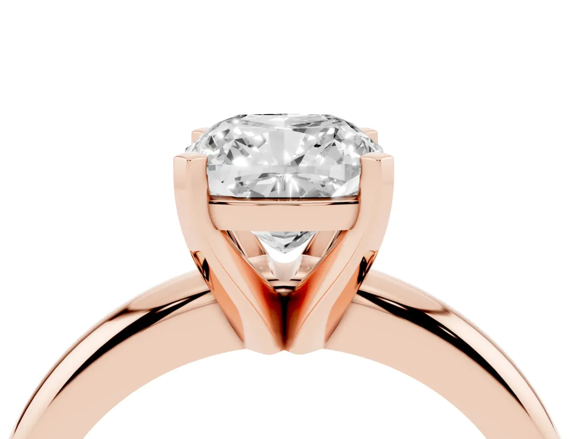 Cushion Cut Diamond Solitaire Engagement Ring with Round Band and Four-Prong Setting Rose gold