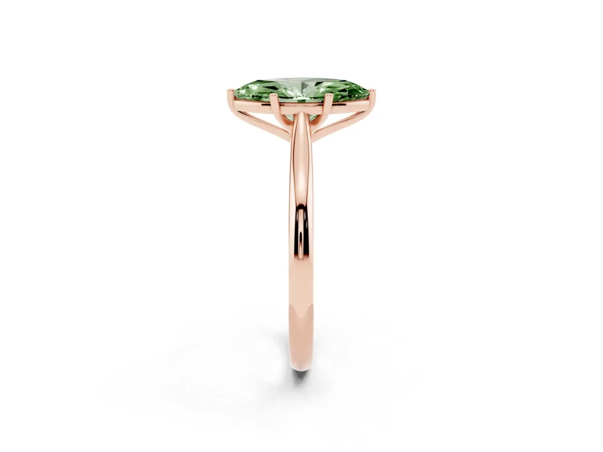Fancy Green Marquise Cut Cut Solitaire Ring with Cathedral Band and Four-Prong Setting Rose gold