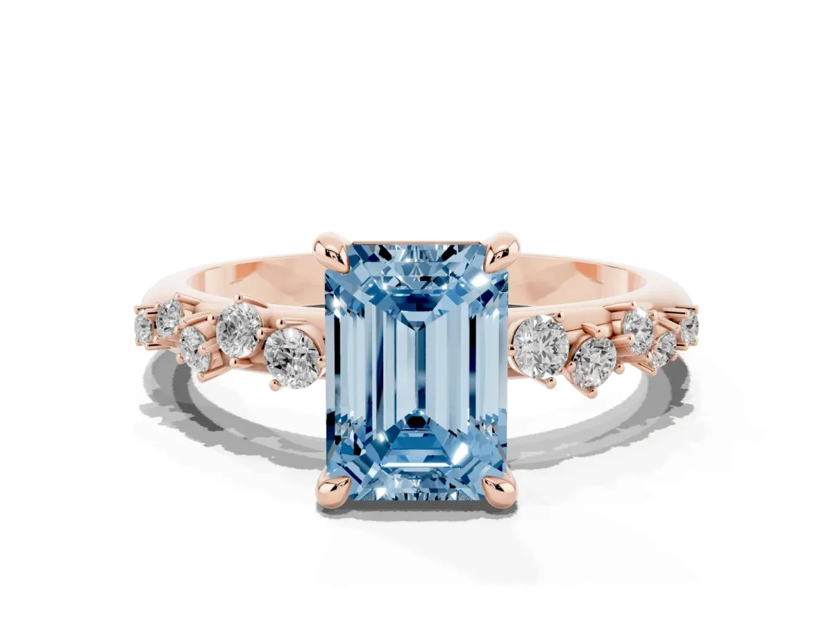 Fancy Blue Emerald Cut Cut Diamond Vine Band with Four-Prong Setting Rose gold