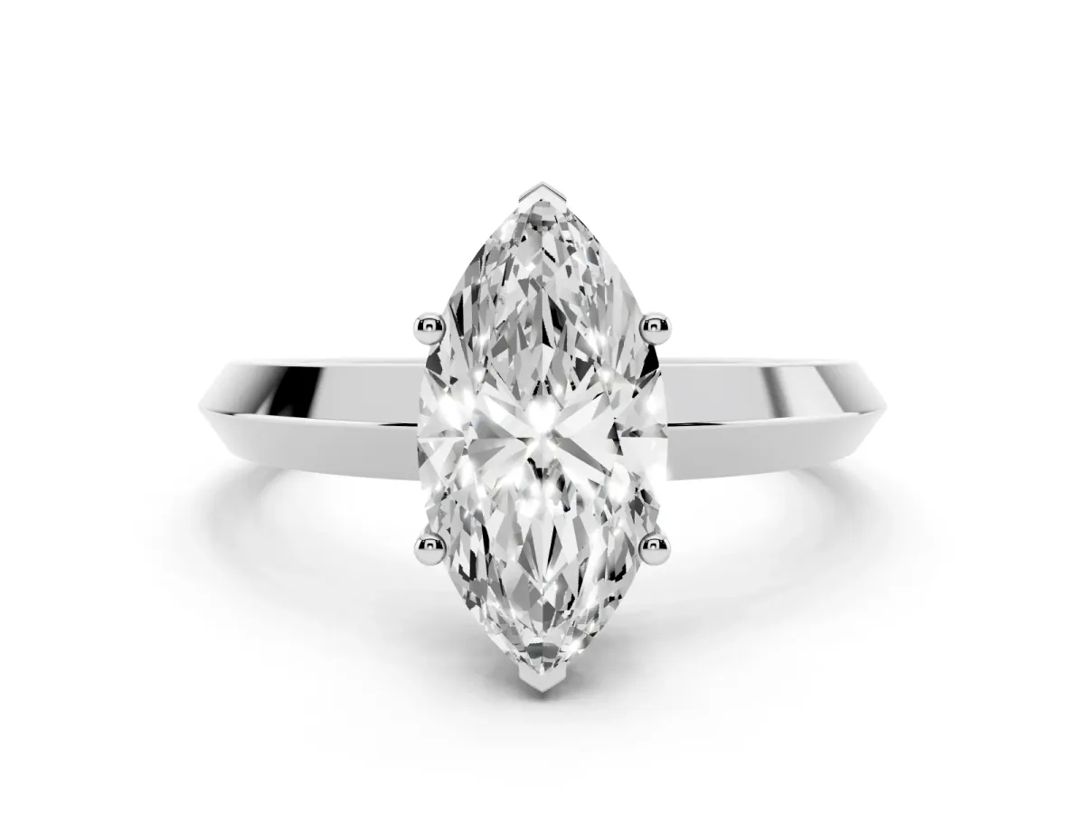 Marquise Cut Cut Solitaire Engagement Ring with Flat Band and Four-Prong Setting Silver