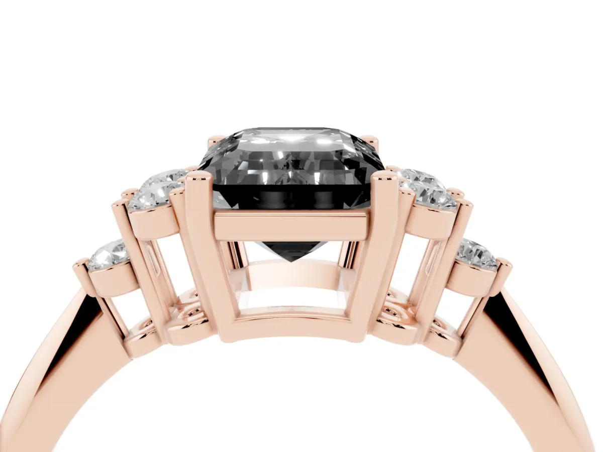 Fancy Black Emerald Cut Cut Diamond Cluster Ring with Solitaire Band and Four-Prong Setting Rose gold