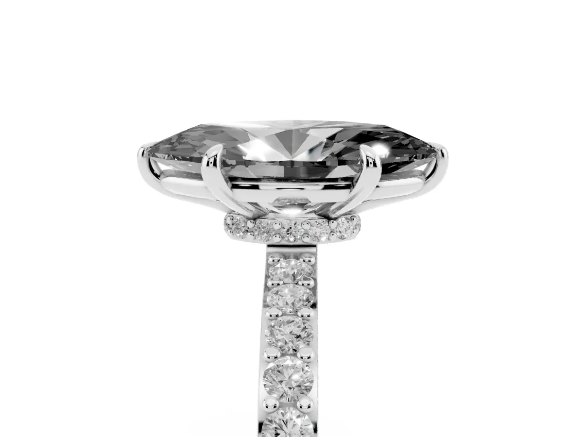 Fancy Black Marquise Cut Diamond Pavé Engagement Ring with Round Accents and Prong Setting Silver