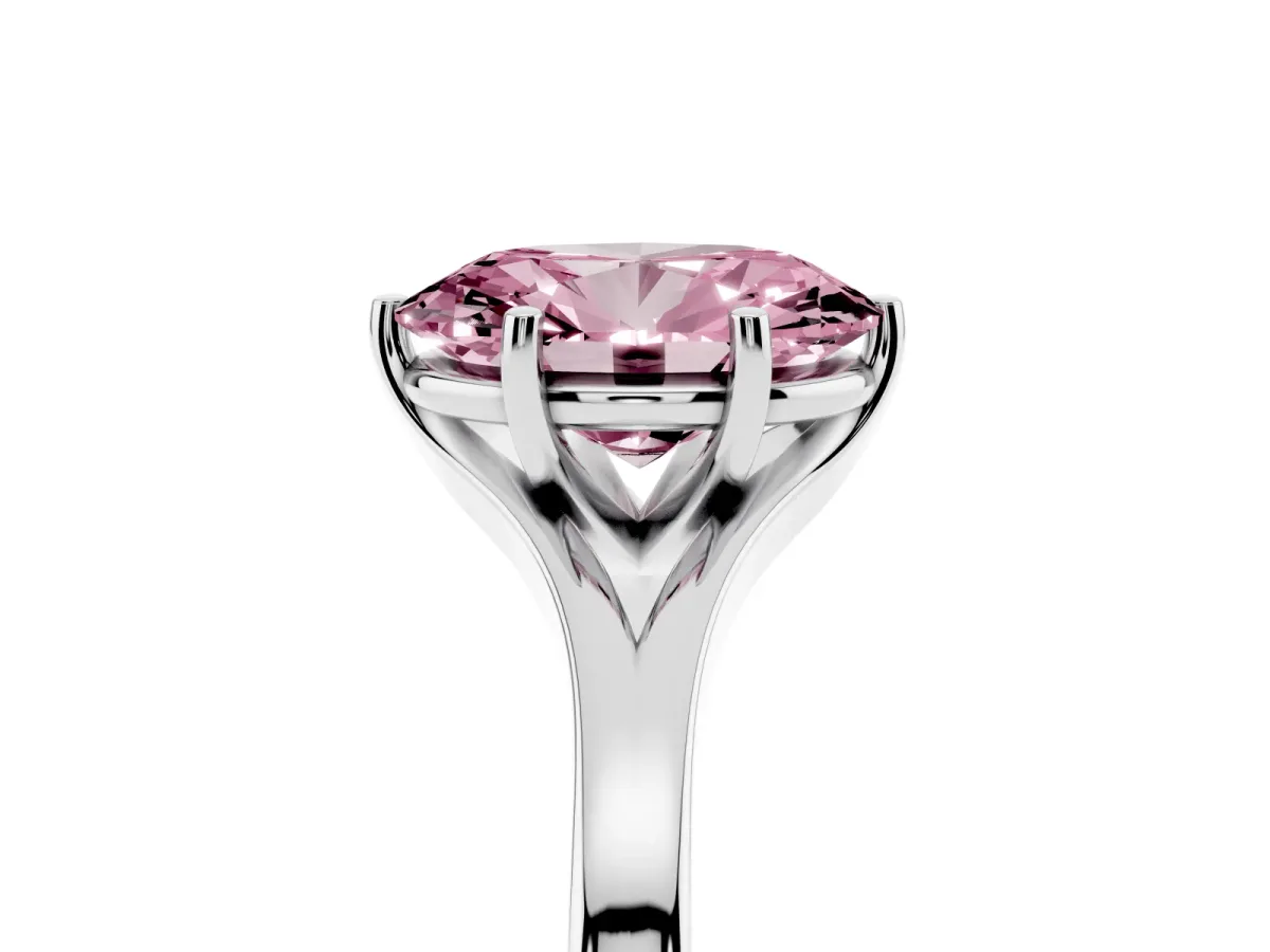 Fancy Pink Oval Cut Solitaire Diamond Ring with Six-Prong Setting and Tapered Band White gold