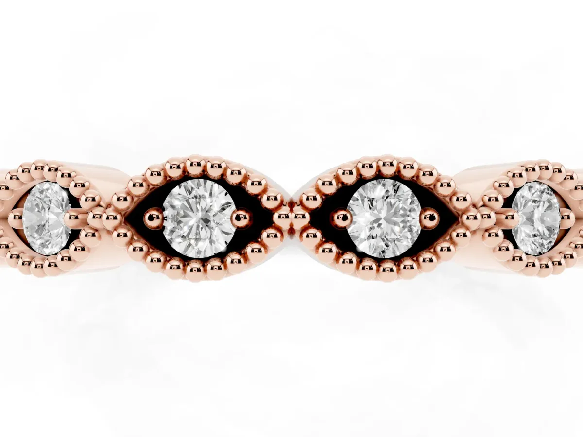 Milgrain Marquise Diamond Half Eternity Band with Bezel Setting Rose gold