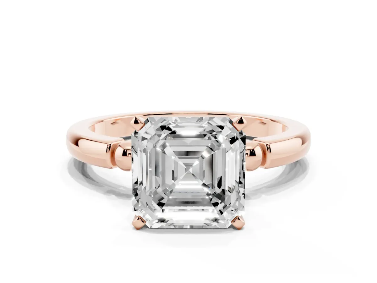 Asscher Cut Solitaire Beaded Band with Four-Prong Setting Rose gold