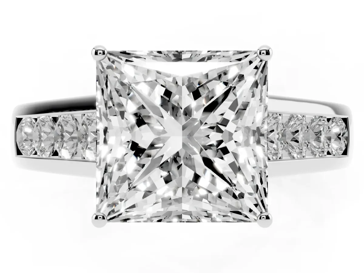 Princess Cut Brilliant Channel-Set Solitaire Ring with Four-Prong Setting Silver