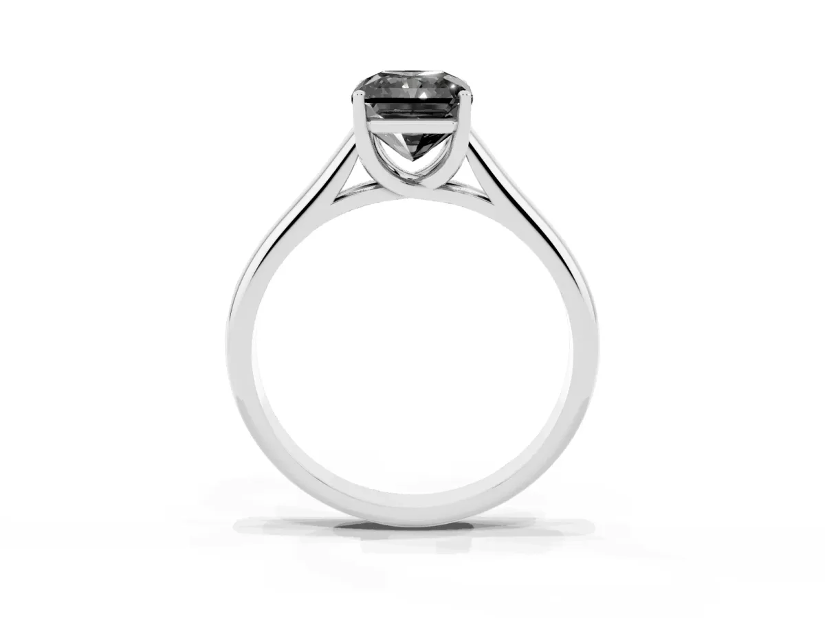 Fancy Black Radiant Cut Solitaire Engagement Ring with Tapered Band and Four-Prong Setting Silver
