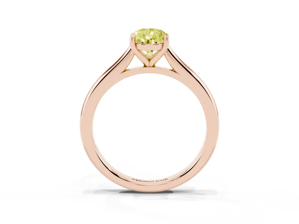 Fancy Yellow Pear Cut Cut Solitaire Ring with Cathedral Band and Four-Prong Setting Rose gold