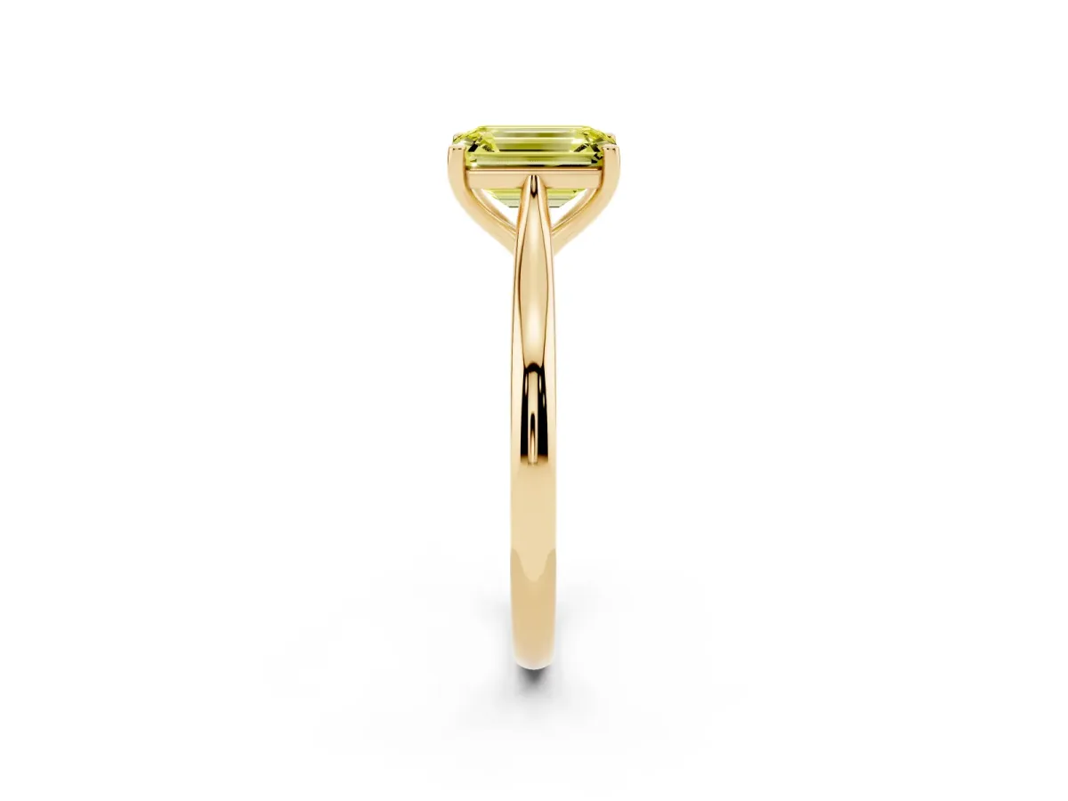 Fancy Yellow Emerald Cut Cut Solitaire Ring with Cathedral Band and Four-Prong Setting Yellow gold