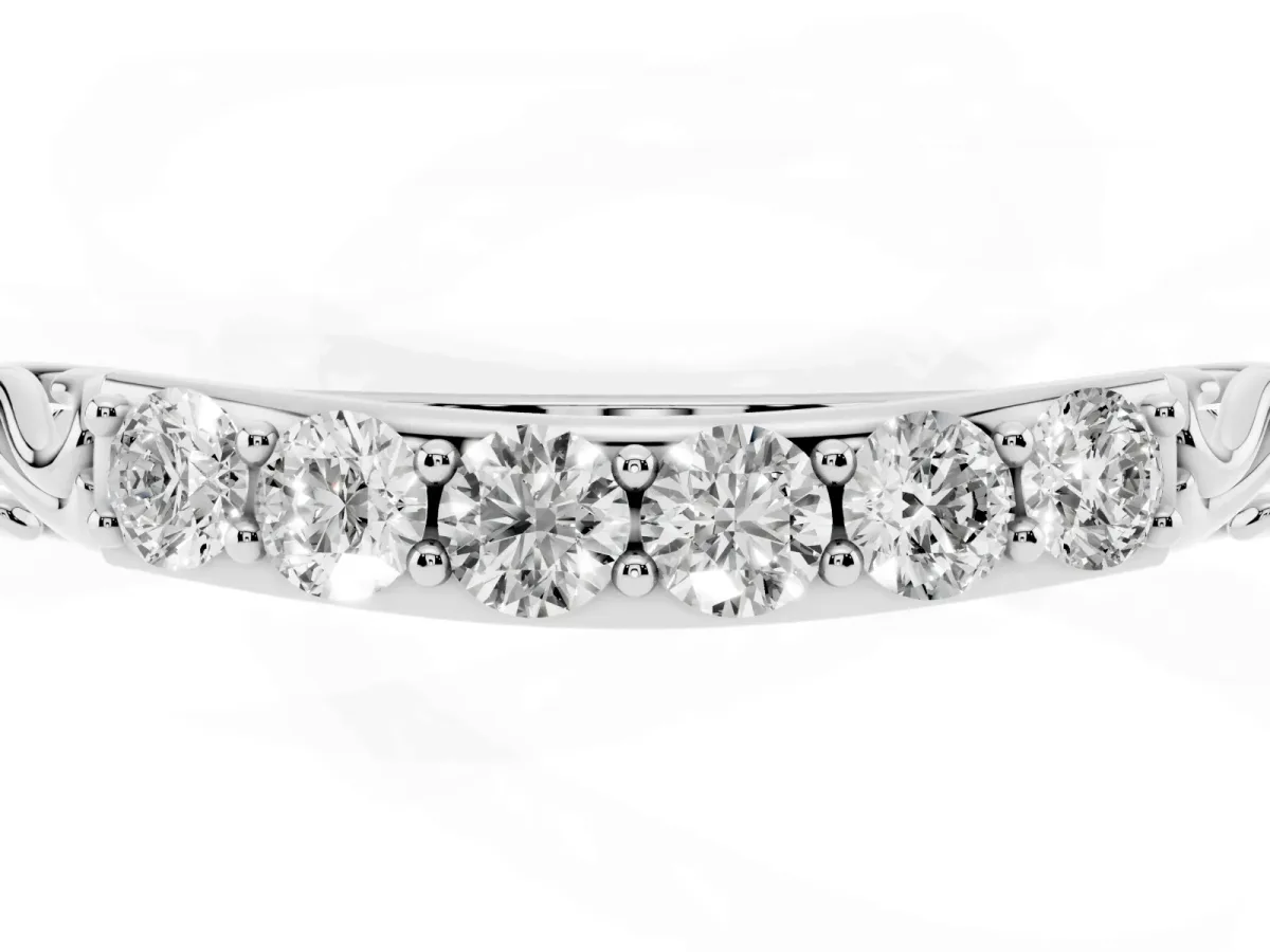 Round Diamond Bar Set Eternity Band with Filigree Design Platinum