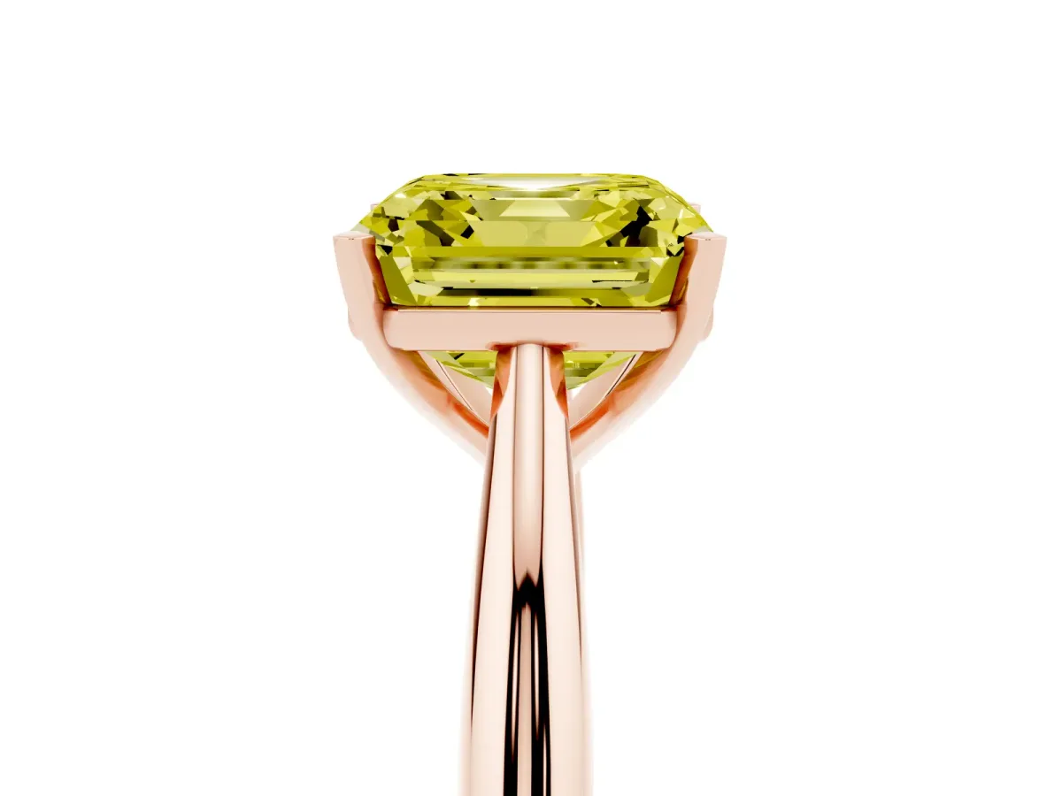 Fancy Yellow Asscher Cut Diamond Solitaire Engagement Ring with Cathedral Setting and Four-Prong Mount Rose gold
