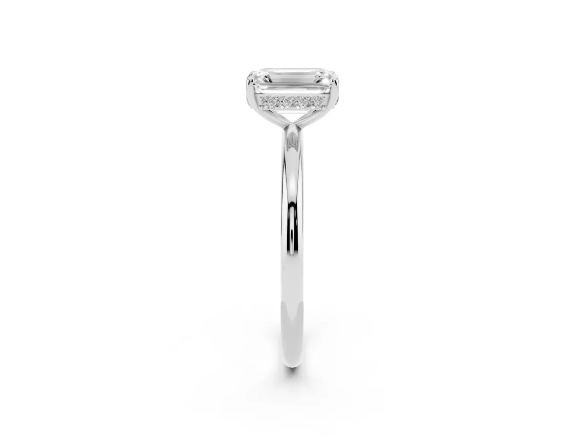 Emerald Cut Solitaire Diamond Ring with a Classic Band and Four-Prong Setting Silver