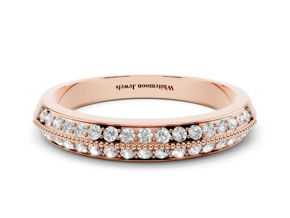 Round Diamond Pave Eternity Band with Milgrain Edging Rose gold
