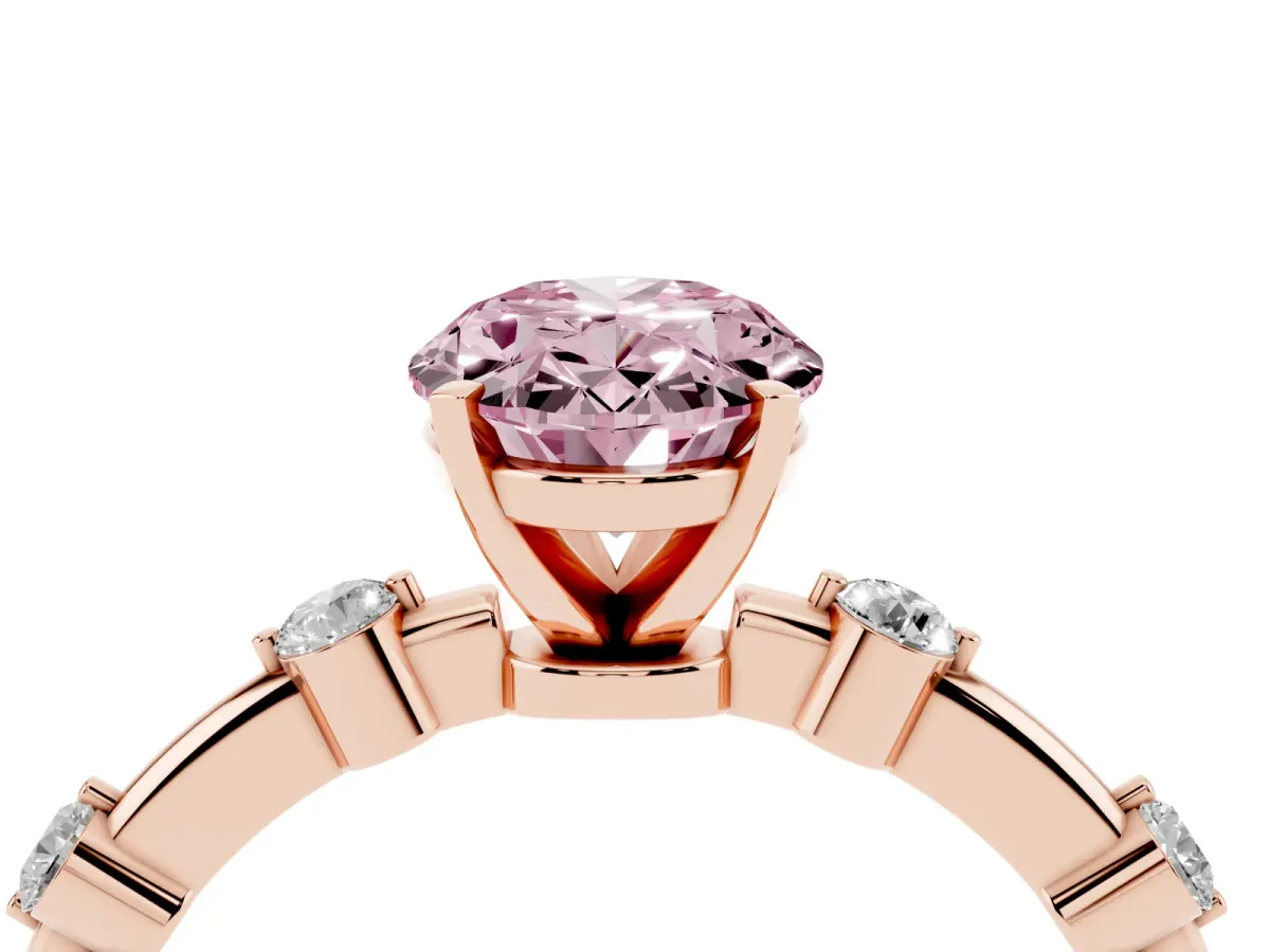 Fancy Pink Oval Cut Solitaire Diamond Ring with Bezel Set Side Stones and Prong Setting Rose gold