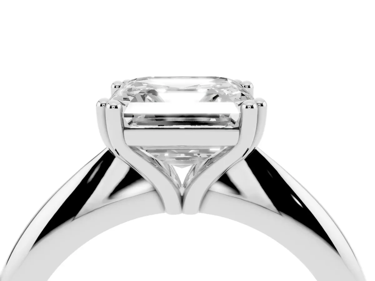 Asscher Cut Cut Solitaire Engagement Ring with Tapered Band and Four-Prong Setting White gold