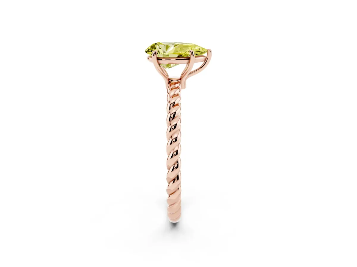 Fancy Yellow Pear Cut Solitaire Twist Band Ring with Four-Prong Setting Rose gold