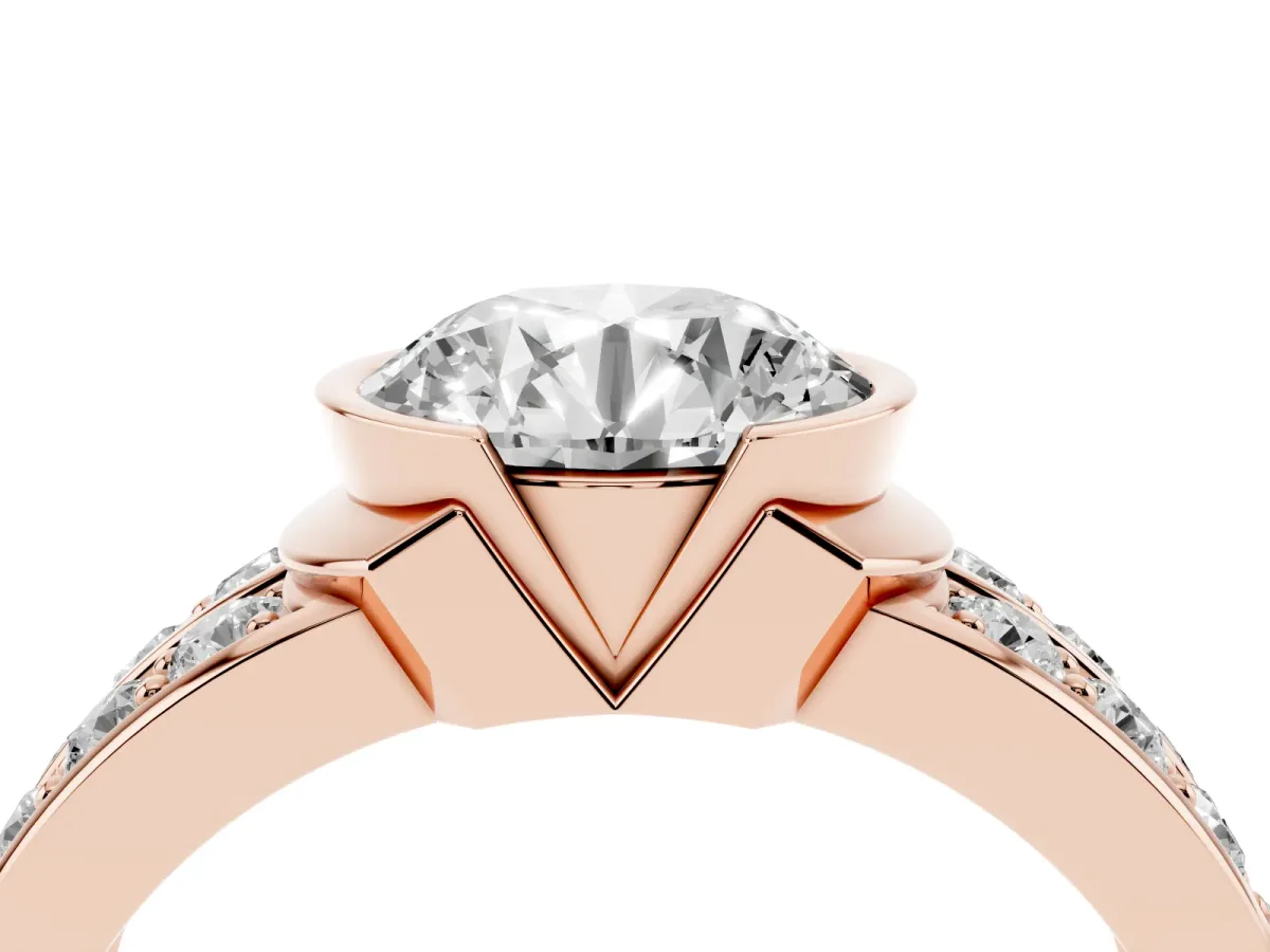 Round Cut Brilliant Diamond Channel Set Wide Band Ring with Bezel Setting Rose gold