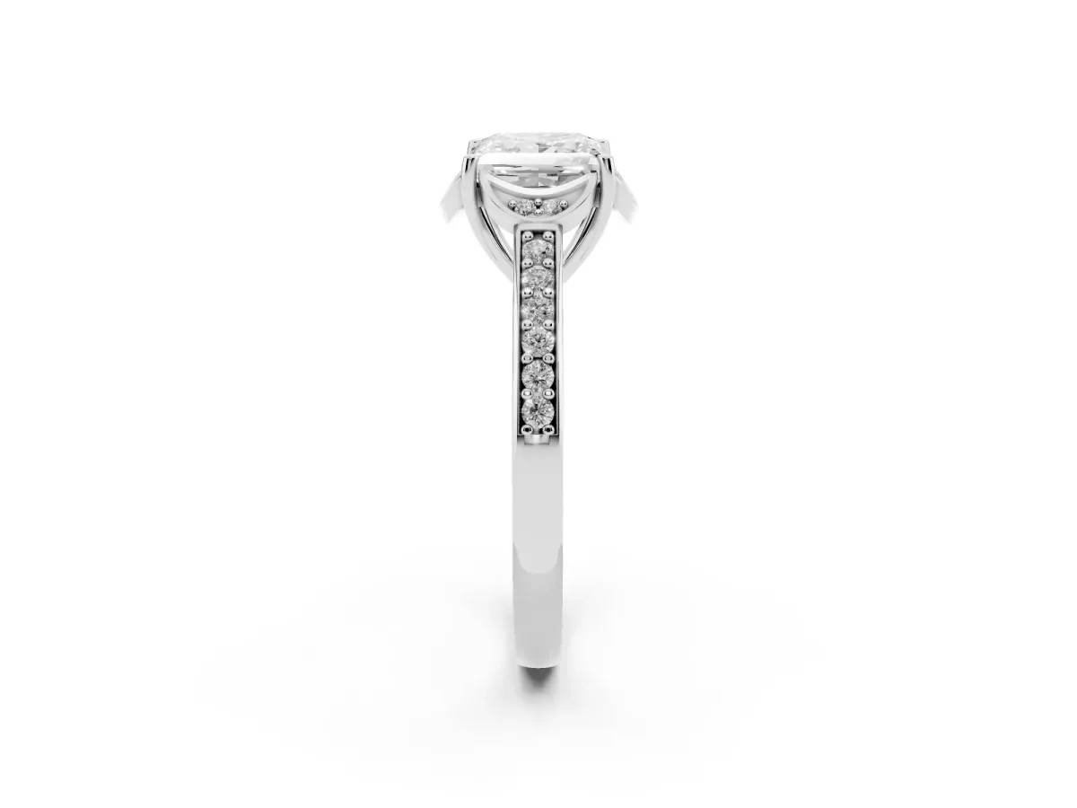 Princess Cut Cut Halo Diamond Ring with Channel Set Band and Four-Prong Setting Platinum