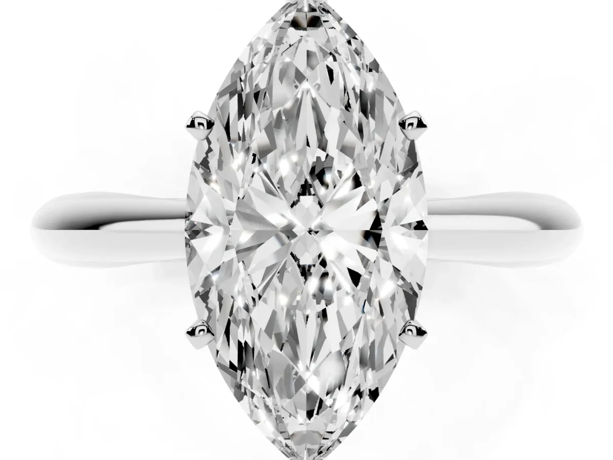 Marquise Cut Diamond Solitaire Engagement Ring with Cathedral Setting and Four-Prong Mount Platinum