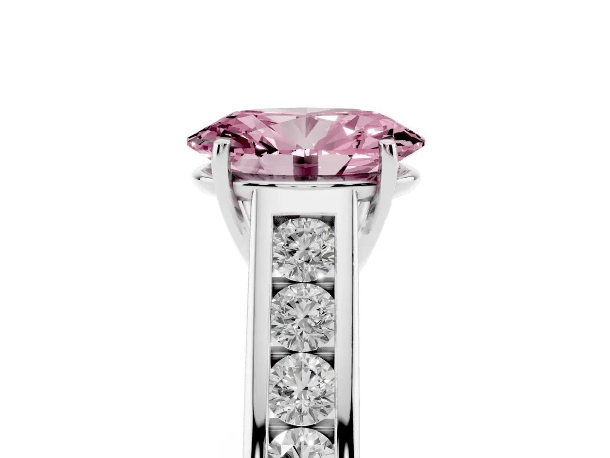 Fancy Pink Oval Cut Solitaire Channel-Set Diamond Engagement Ring with Four-Prong Setting Silver