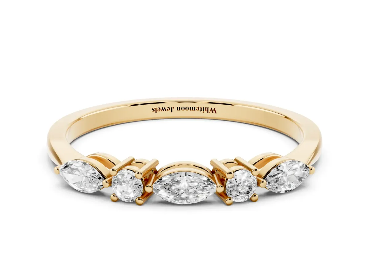 Prong Set Round Diamond Half-Eternity Band Yellow gold