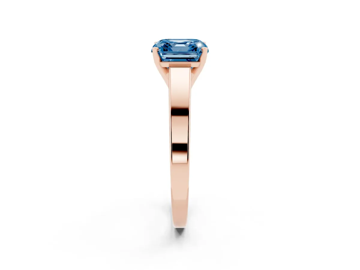 Fancy Blue Asscher Cut Solitaire Engagement Ring with Four-Prong Setting and Tapered Band Rose gold
