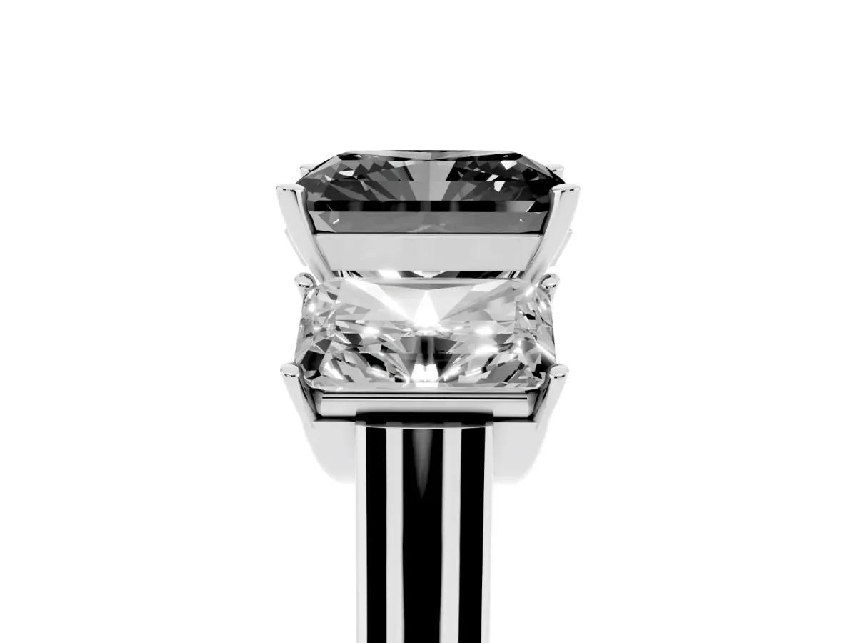 Fancy Black Three-Stone Radiant Cut Brilliant Diamond Trellis Ring with Comfort Fit Band Platinum