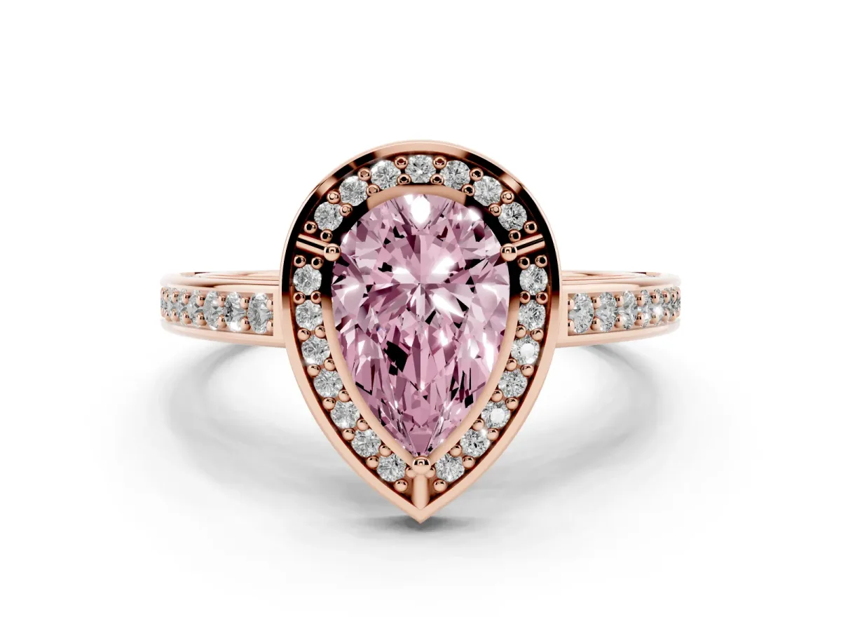 Fancy Pink Pear Cut Cut Halo Pave Split Shank Prong Setting Ring Rose gold