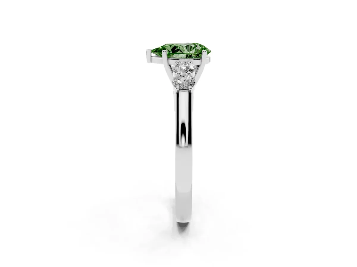 Fancy Green Pear Cut Cut Diamond Five-Stone Prong Set White Gold Ring Platinum
