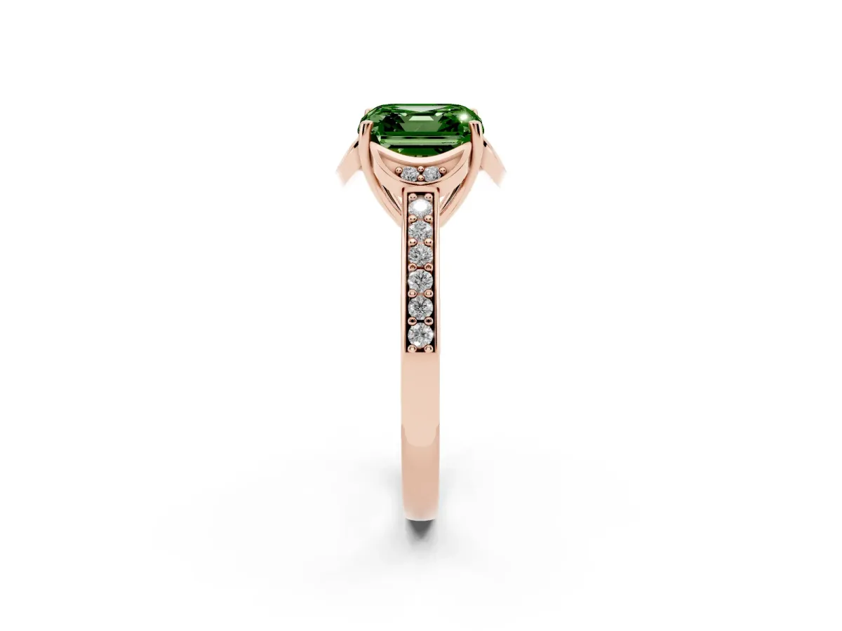 Fancy Green Asscher Cut Cut Halo Diamond Ring with Channel Set Band and Four-Prong Setting Rose gold