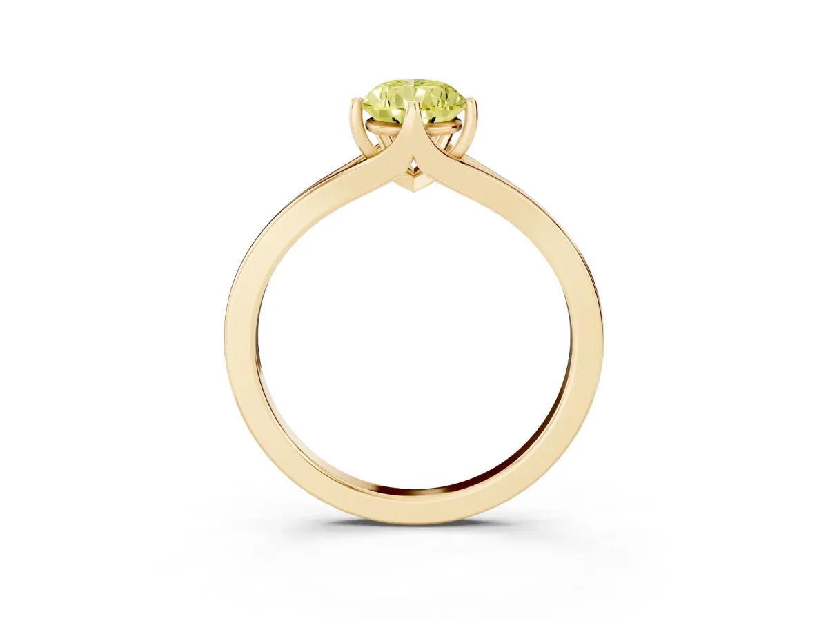 Fancy Yellow Pear Cut Solitaire Diamond Ring with Six-Prong Setting and Tapered Band Yellow gold