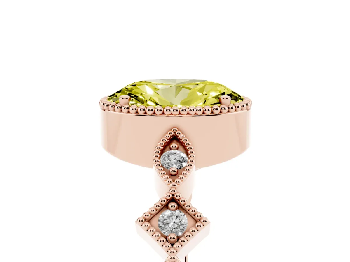 Fancy Yellow Oval Cut Milgrain Marquise Diamond Twist Band Ring Rose gold