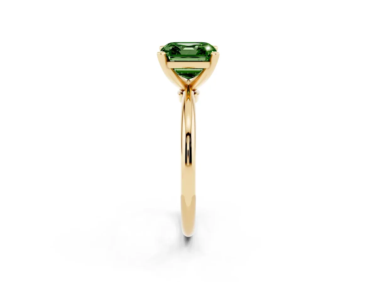 Fancy Green Asscher Cut Diamond Solitaire Ring with Prong Setting and Classic Band Yellow gold