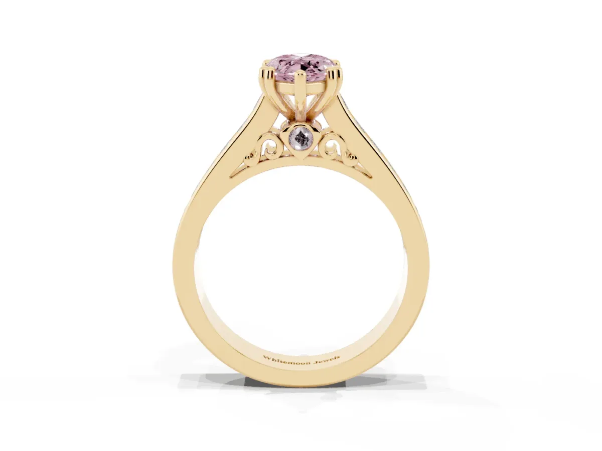 Fancy Pink Marquise Cut Cut Channel Set Solitaire Engagement Ring with Prong Setting Yellow gold