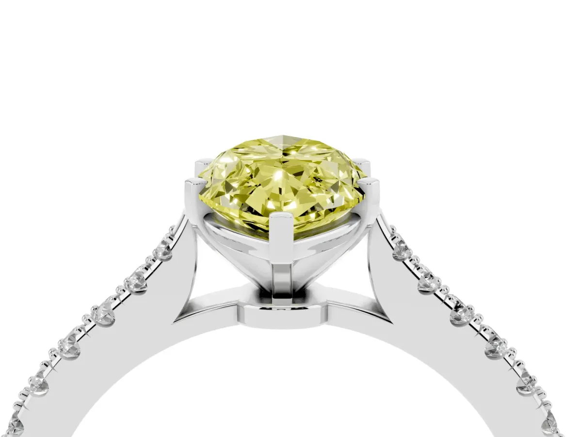 Fancy Yellow Marquise Cut Cut Solitaire Diamond Engagement Ring with Pave Band and Four-Prong Setting Platinum