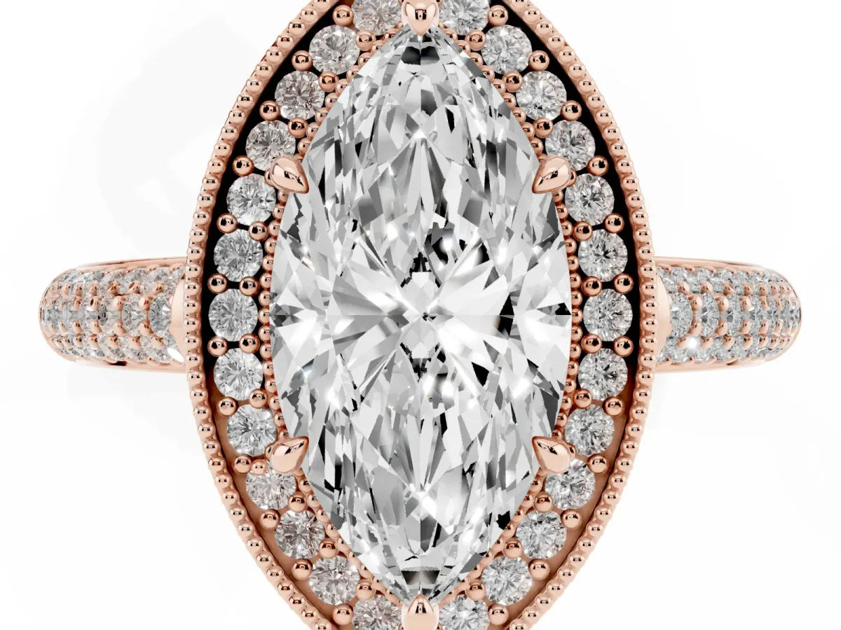 Marquise Cut Cut Halo Diamond Pave Band with Four-Prong Setting Rose gold