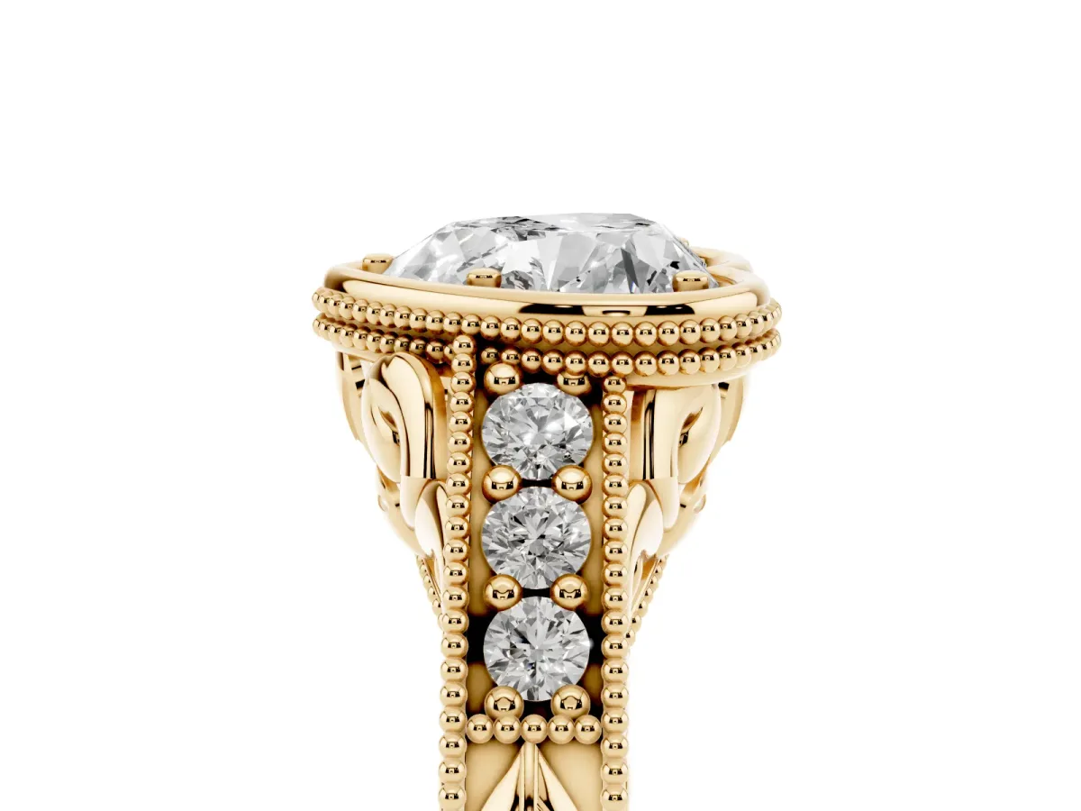 Bezel Set Heart Cut Diamond Milgrain Pave Engagement Ring Yellow gold