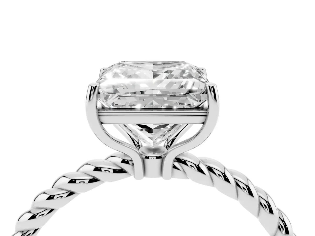 Princess Cut Solitaire Twisted Band 4-Prong Ring Platinum